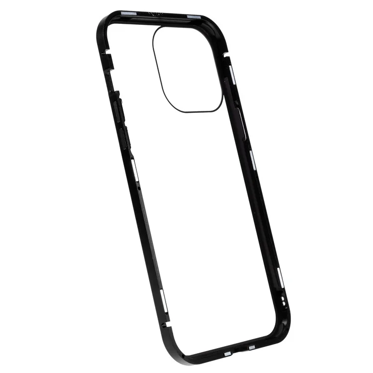Для iPhone 14 Pro Max Противоударный Противошпионский Чехол для телефона Металлическая рама + Двусторонняя Закаленная Стеклянная Гибридная Крышка с Магнитным Замыканием - Черный