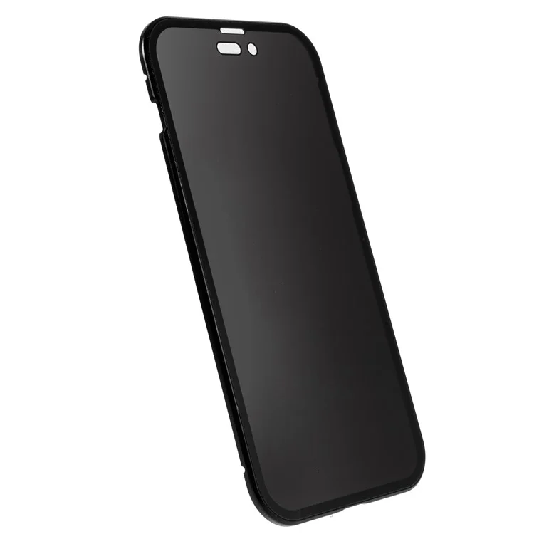 Для iPhone 14 Pro Max Противоударный Противошпионский Чехол для телефона Металлическая рама + Двусторонняя Закаленная Стеклянная Гибридная Крышка с Магнитным Замыканием - Черный