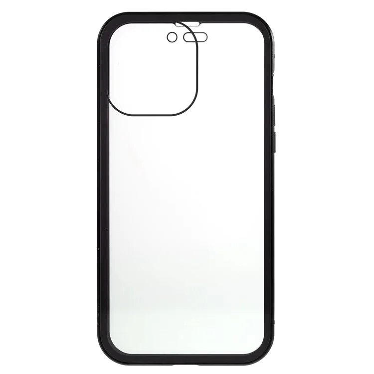 Для iPhone 14 Pro Max Противоударный Противошпионский Чехол для телефона Металлическая рама + Двусторонняя Закаленная Стеклянная Гибридная Крышка с Магнитным Замыканием - Черный