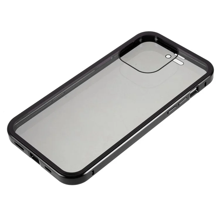 Для iPhone 14 Pro Max Противоударный Противошпионский Чехол для телефона Металлическая рама + Двусторонняя Закаленная Стеклянная Гибридная Крышка с Магнитным Замыканием - Черный