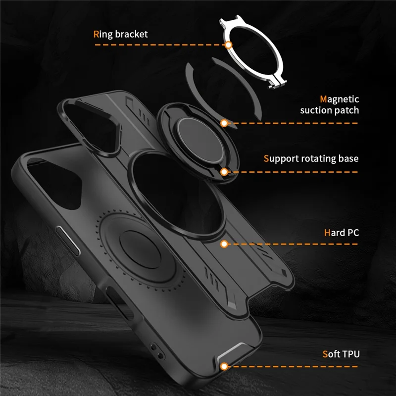 Bulk Purchasing For iPhone 16 Plus Case Compatible with MagSafe Rotating Ring Kickstand PC + TPU Shockproof Phone Cover - Green