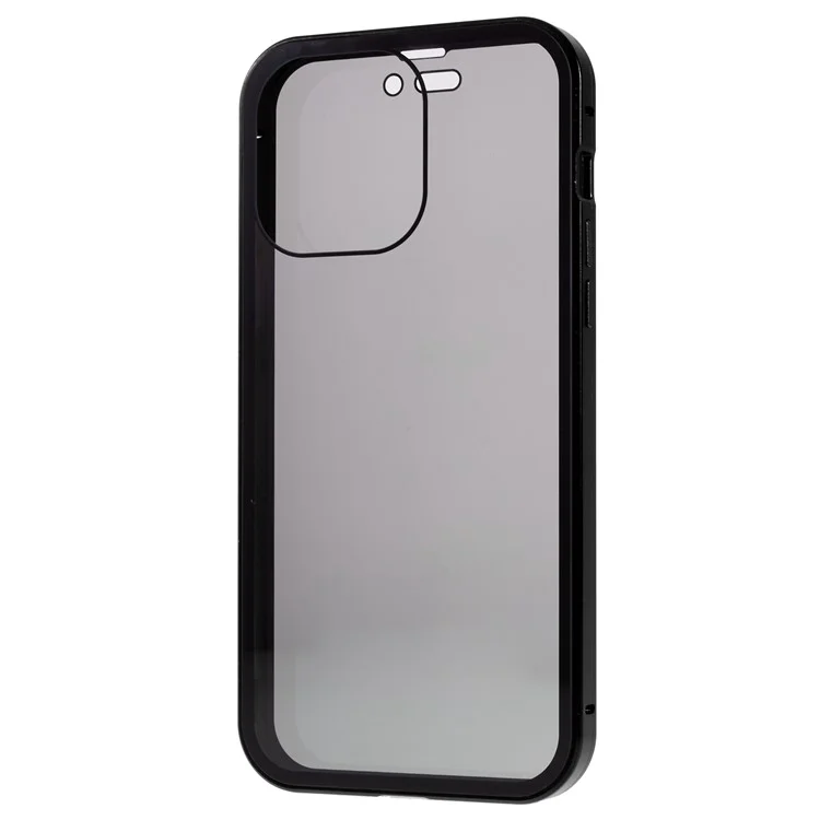 Per iPhone 14 Pro Drop Resistant Anti-peep Phone Case Metal Frame + Double-sided Tempered Glass Hybrid Cover with Magnetic Closure - Nero