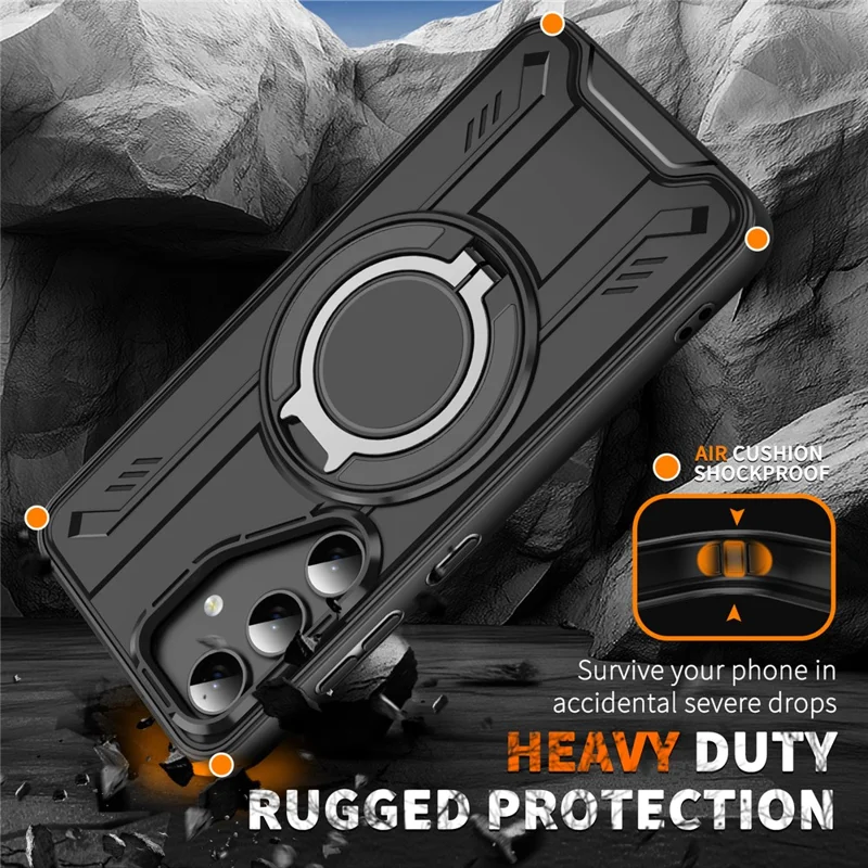 Bulk Purchasing For Samsung Galaxy S25 Magnetic Case Rotating Ring Kickstand PC + TPU Shockproof Phone Cover - Purple