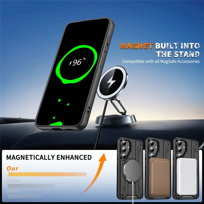 Bulk Purchasing For Samsung Galaxy S25 Magnetic Case Rotating Ring Kickstand PC + TPU Shockproof Phone Cover - Purple