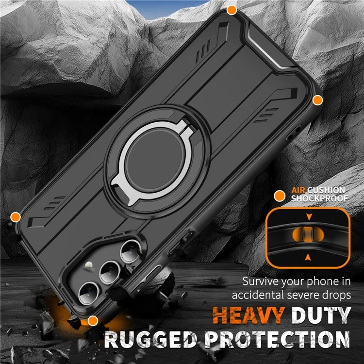 Bulk Purchasing For Samsung Galaxy A35 5G Case Compatible with MagSafe Rotating Ring Kickstand PC + TPU Shockproof Phone Cover - Black