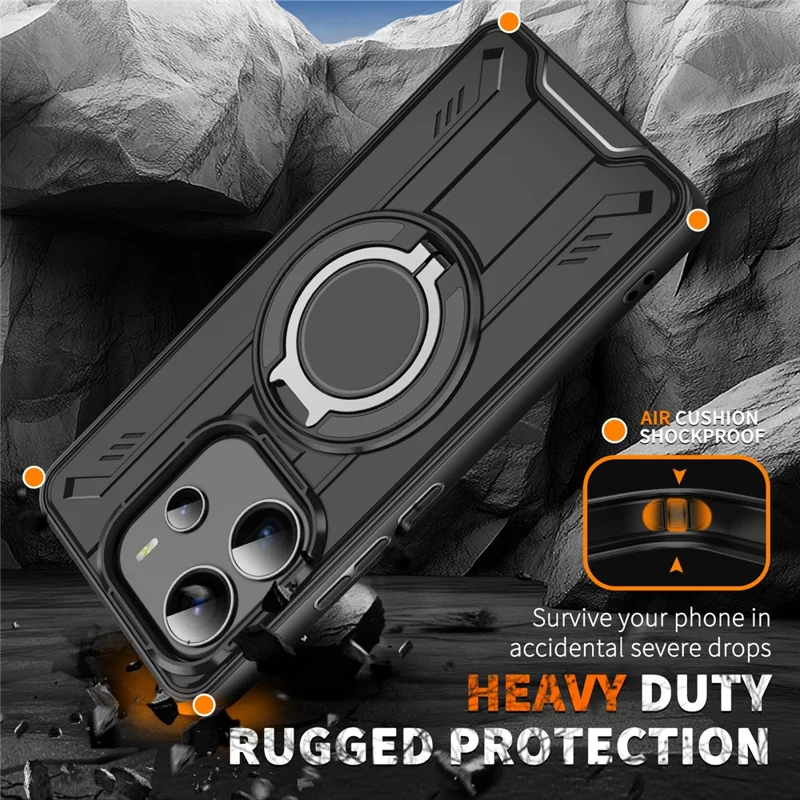 Bulk Purchasing For Xiaomi Redmi Note 14 5G Magnetic Case Rotating Ring Kickstand PC + TPU Shockproof Phone Cover - Green
