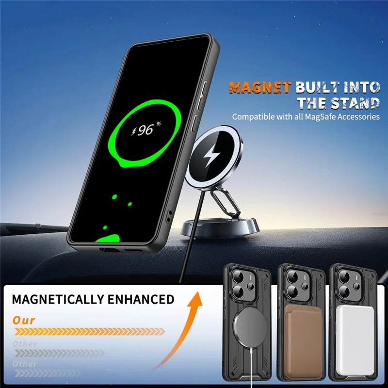 Bulk Purchasing For Xiaomi Redmi Note 14 5G Magnetic Case Rotating Ring Kickstand PC + TPU Shockproof Phone Cover - Green