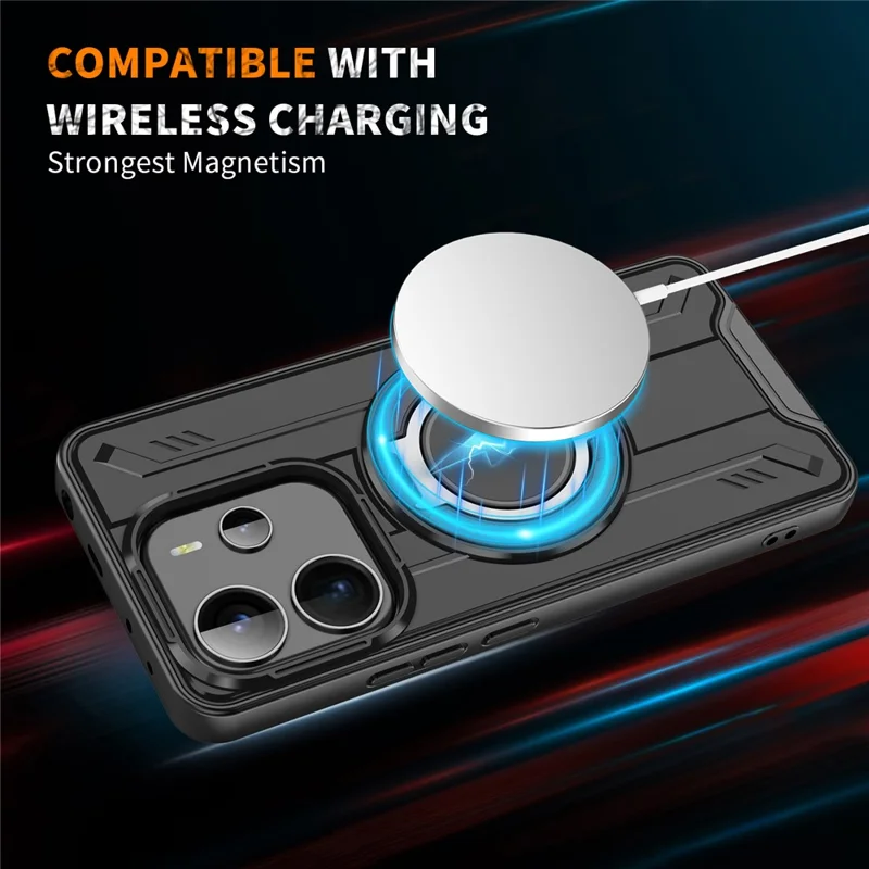 Bulk Purchasing For Xiaomi Redmi Note 14 5G Magnetic Case Rotating Ring Kickstand PC + TPU Shockproof Phone Cover - Green