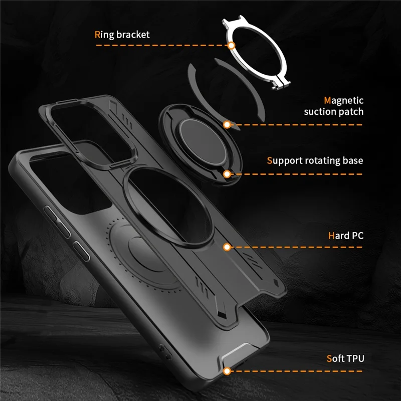 Bulk Purchasing For Xiaomi Redmi Note 14 5G Magnetic Case Rotating Ring Kickstand PC + TPU Shockproof Phone Cover - Green