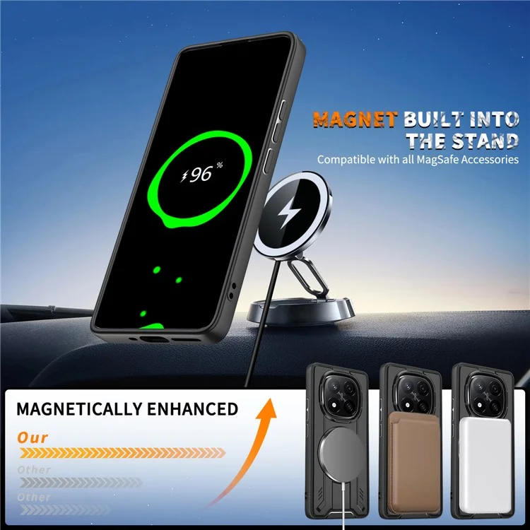 Оптовая покупка Чехла для Xiaomi Redmi Note 14 Pro+ 5G, совместимого с MagSafe, с вращающимся кольцом-подставкой, из поликарбоната и TPU, противоударный - Черный