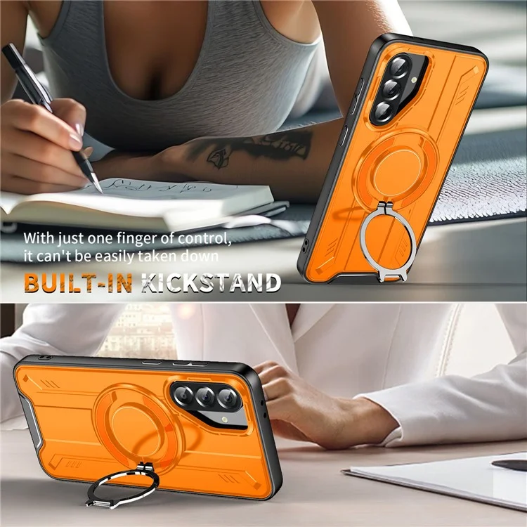Bulk Purchasing For Samsung Galaxy A36 5G Case Compatible with MagSafe Rotating Ring Kickstand PC + TPU Shockproof Phone Cover - Orange