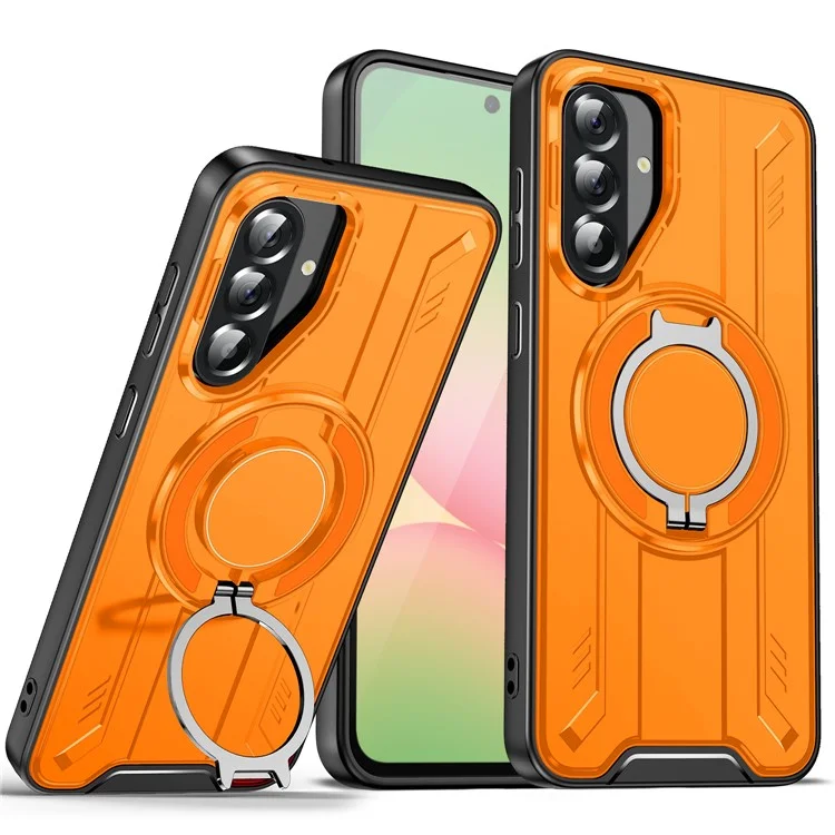 Bulk Purchasing For Samsung Galaxy A56 5G Case Compatible with MagSafe Rotating Ring Kickstand PC + TPU Shockproof Phone Cover - Orange