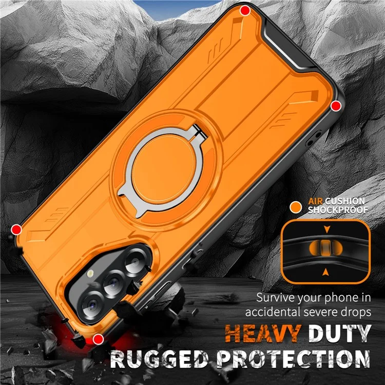 Bulk Purchasing For Samsung Galaxy A56 5G Case Compatible with MagSafe Rotating Ring Kickstand PC + TPU Shockproof Phone Cover - Orange