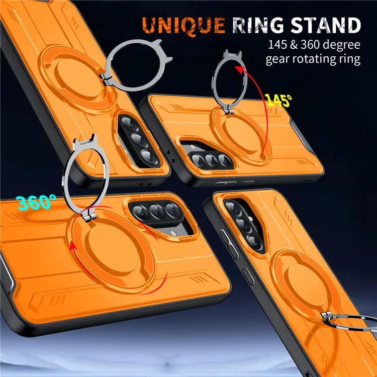 Bulk Purchasing For Samsung Galaxy A56 5G Case Compatible with MagSafe Rotating Ring Kickstand PC + TPU Shockproof Phone Cover - Orange