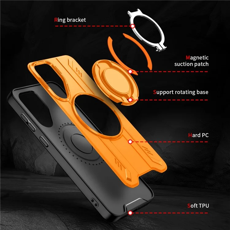 Bulk Purchasing For Samsung Galaxy A56 5G Case Compatible with MagSafe Rotating Ring Kickstand PC + TPU Shockproof Phone Cover - Orange