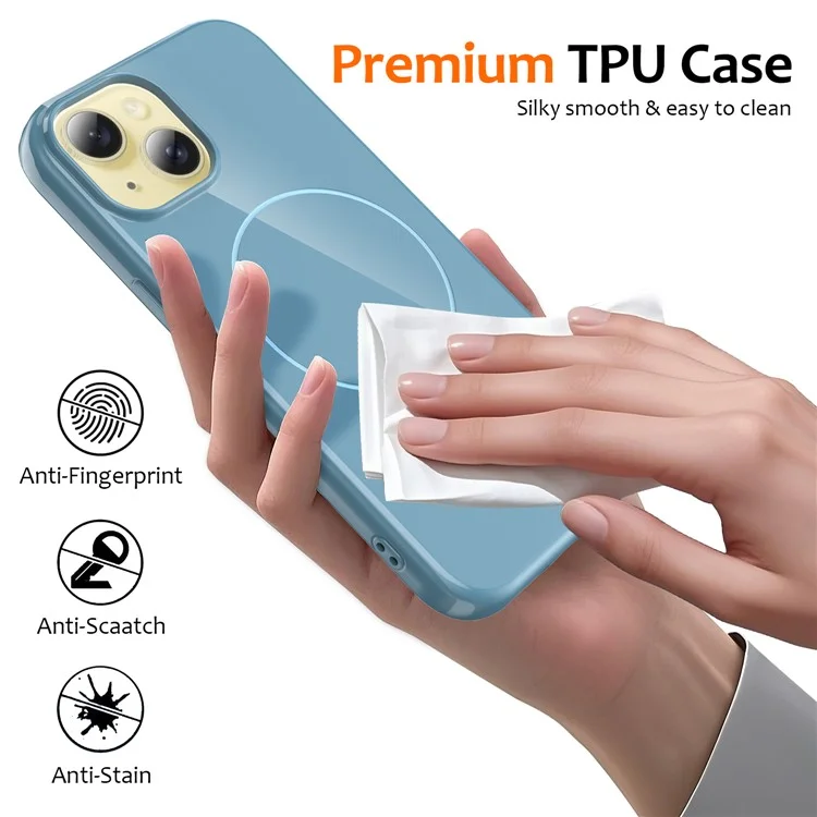 Achat en gros d'un étui magnétique compatible MagSafe pour iPhone 14 Plus, avec protection en TPU et cordon - Bleu