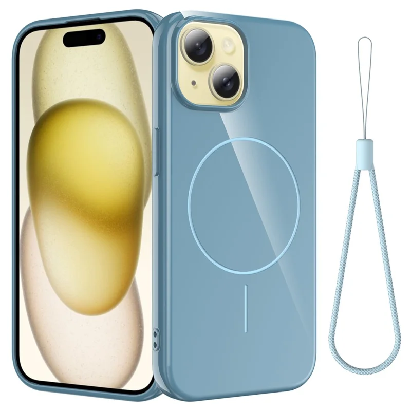 Acquisto all'ingrosso per custodia magnetica iPhone 15 compatibile con MagSafe, cover posteriore in TPU con cordino - Blu