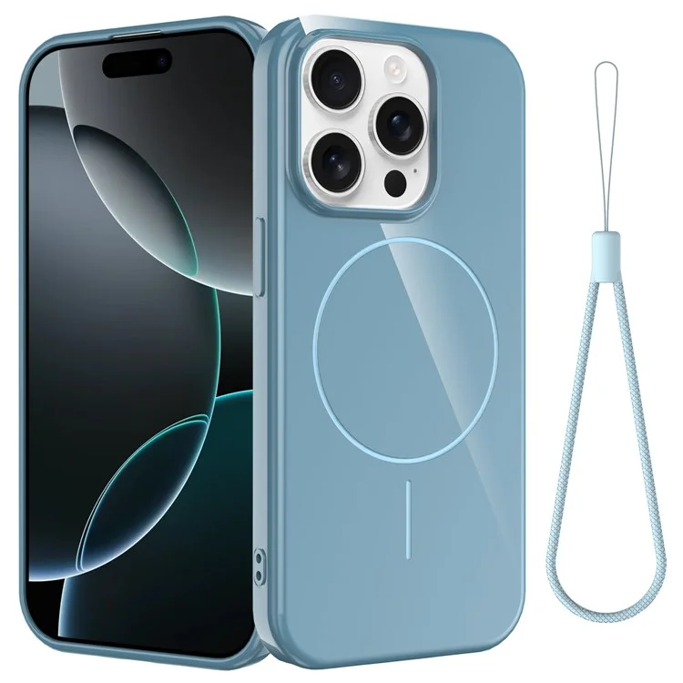 Achat en gros pour étui magnétique iPhone 15 Pro Max compatible avec MagSafe, coque arrière TPU avec lanière - Bleu