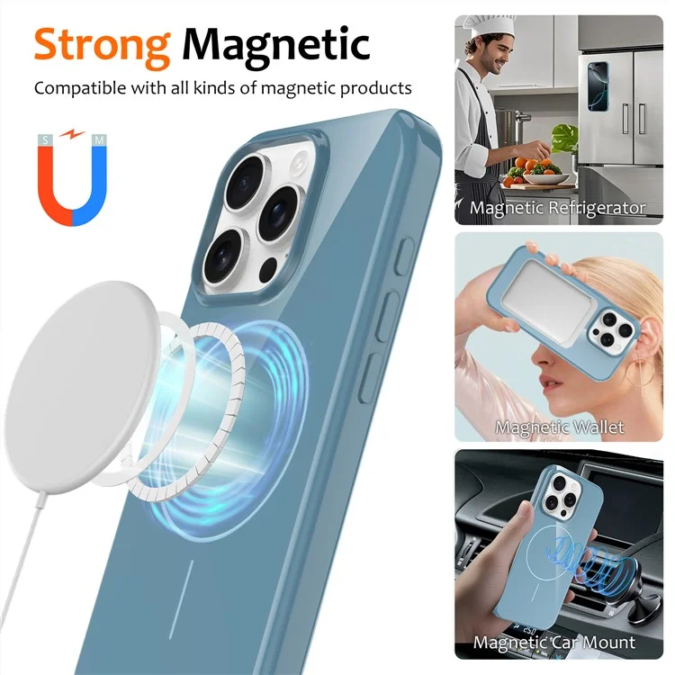 Achat en gros pour étui magnétique iPhone 15 Pro Max compatible avec MagSafe, coque arrière TPU avec lanière - Bleu