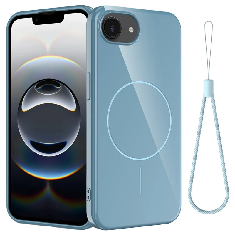 Acquisto all'ingrosso per custodia magnetica iPhone 16e compatibile con MagSafe, cover posteriore in TPU con laccetto - Blu