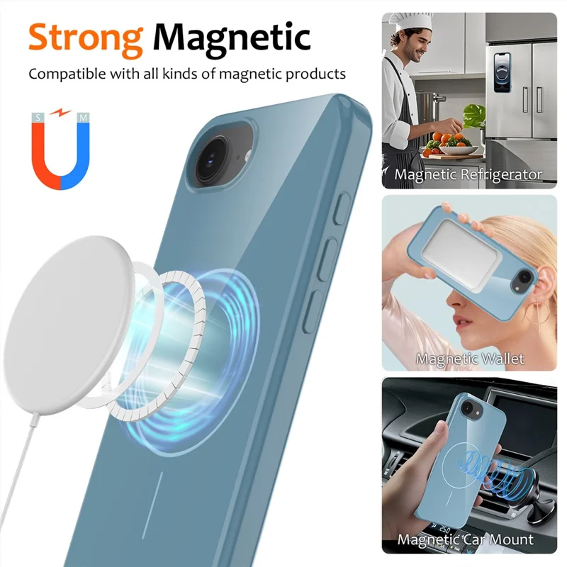 Acquisto all'ingrosso per custodia magnetica iPhone 16e compatibile con MagSafe, cover posteriore in TPU con laccetto - Blu