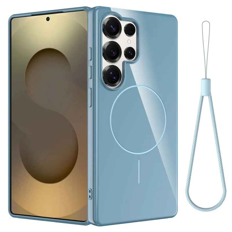 Bulk Purchasing For Samsung Galaxy S25 Ultra Magnetic Case TPU Phone Back Cover with Lanyard - Blue
