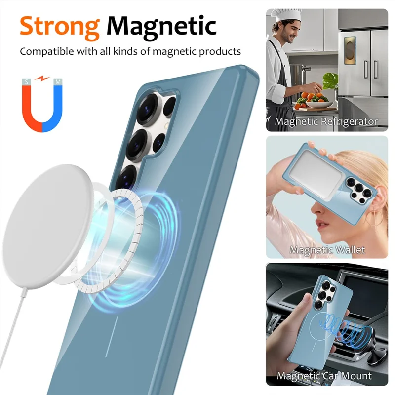 Bulk Purchasing For Samsung Galaxy S25 Ultra Magnetic Case TPU Phone Back Cover with Lanyard - Blue