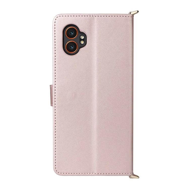 Pour Samsung Galaxy XCover7 Pro Étui Portefeuille avec Bandoulière / Bracelet en Cuir Support de Téléphone - Rose