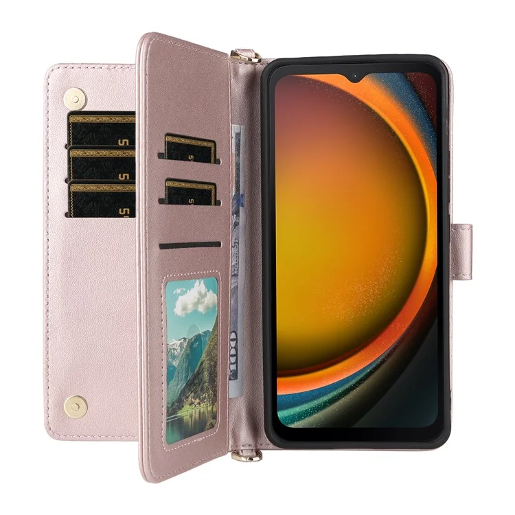 Pour Samsung Galaxy XCover7 Pro Étui Portefeuille avec Bandoulière / Bracelet en Cuir Support de Téléphone - Rose