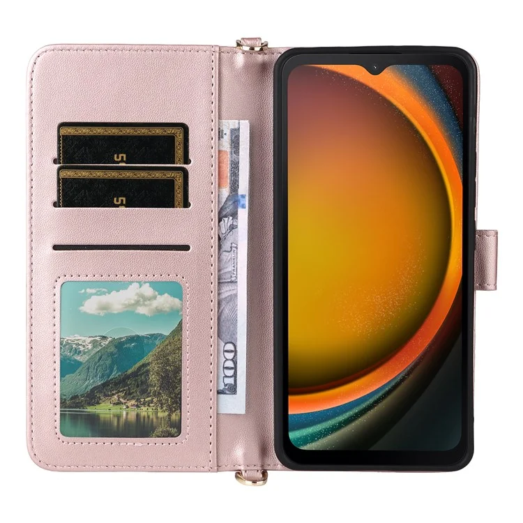 Pour Samsung Galaxy XCover7 Pro Étui Portefeuille avec Bandoulière / Bracelet en Cuir Support de Téléphone - Rose