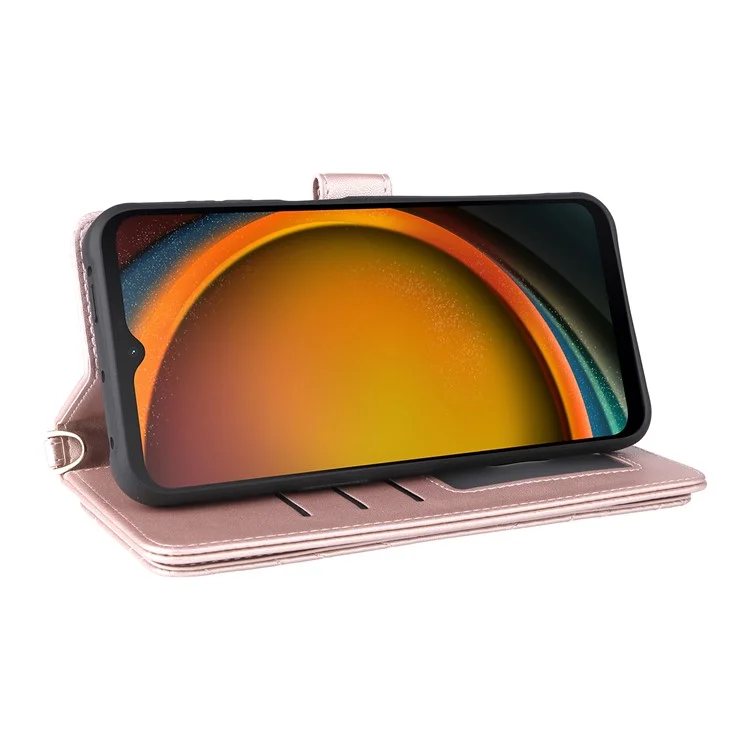 Pour Samsung Galaxy XCover7 Pro Étui Portefeuille avec Bandoulière / Bracelet en Cuir Support de Téléphone - Rose
