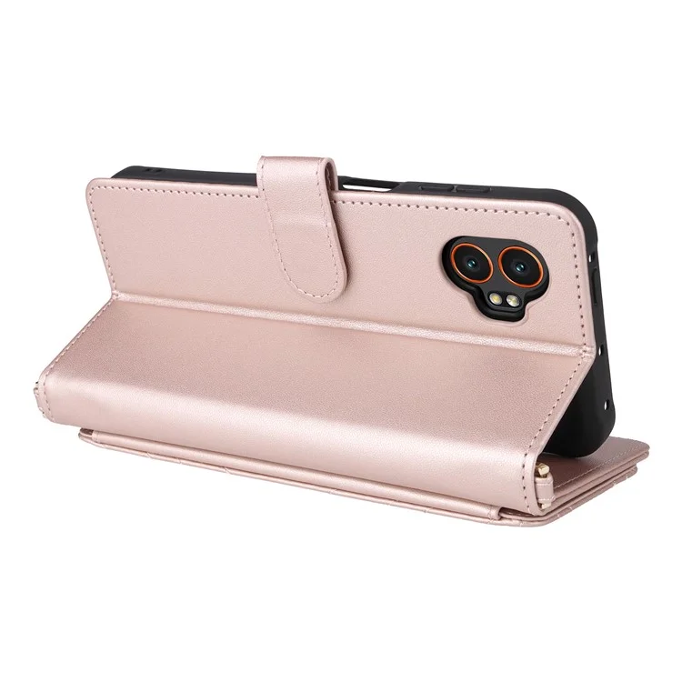 Pour Samsung Galaxy XCover7 Pro Étui Portefeuille avec Bandoulière / Bracelet en Cuir Support de Téléphone - Rose
