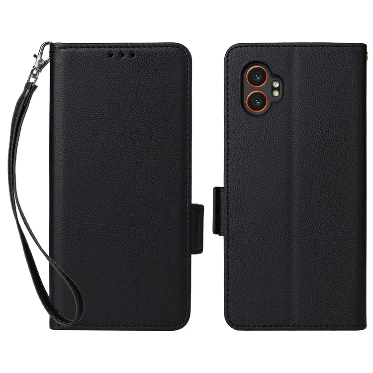 Capa para Samsung Galaxy XCover7 Pro com Alça de Pulso, Textura de Couro Sintético, Carteira para Celular - Preto