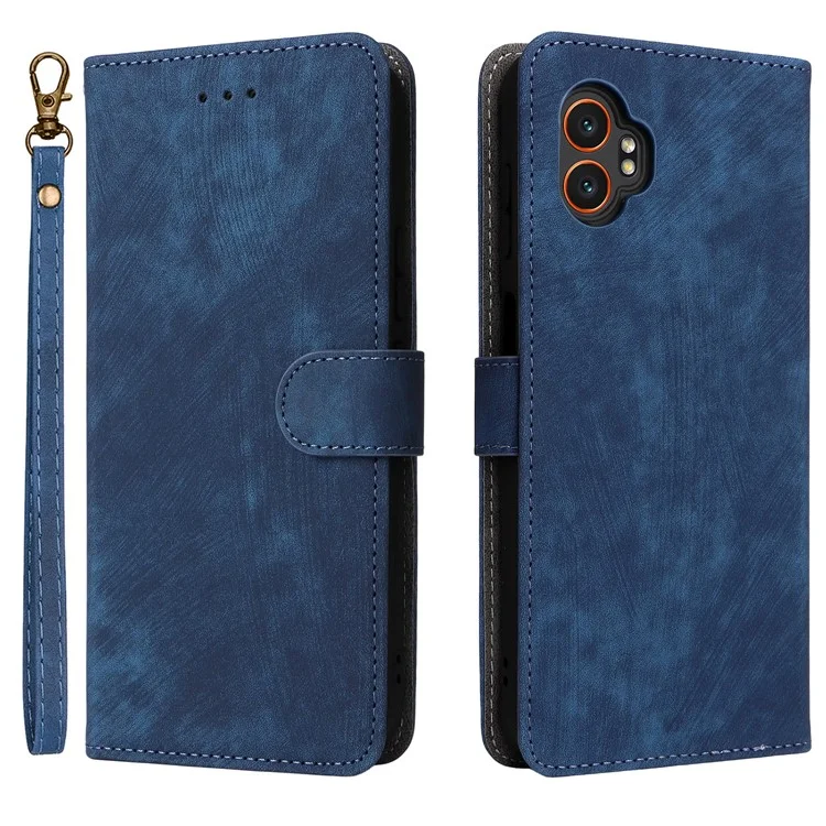 Für Samsung Galaxy XCover7 Pro Hülle Geldbörse RFID-Schutz Kunstleder Ständer mit Gurt - Blau