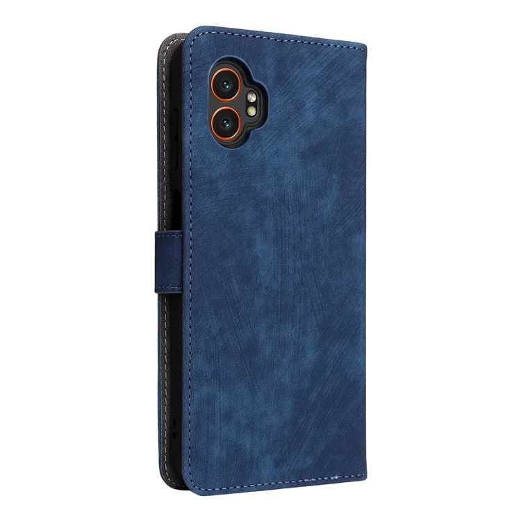 Für Samsung Galaxy XCover7 Pro Hülle Geldbörse RFID-Schutz Kunstleder Ständer mit Gurt - Blau