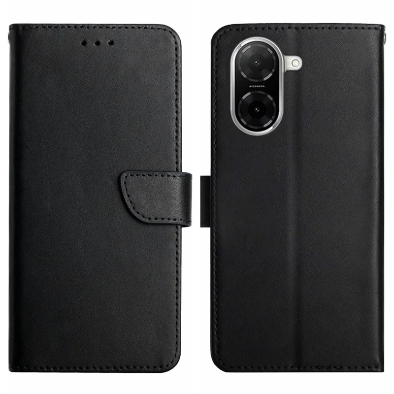 For Xiaomi Redmi A5 NFC (EU) (173.45mm) Case Genuine Cow Leather Phone Cover Nappa Texture - Black