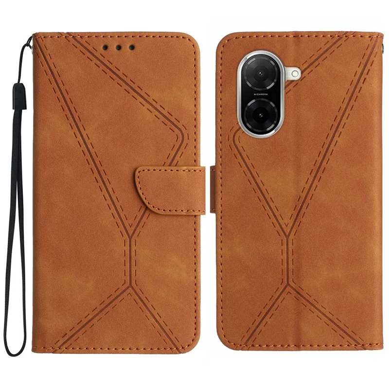 Funda de piel sintética con líneas impresas para Xiaomi Redmi A5 NFC (173,45 mm) - Marrón