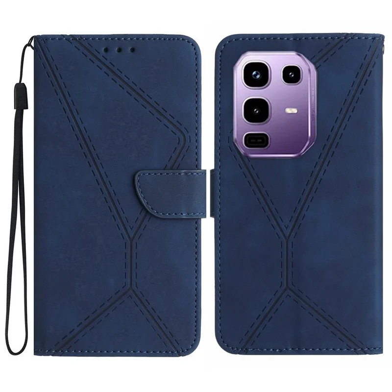 For Infinix Note 50x 5G Case Skin Touch Lines Imprinted PU Leather Flip Phone Cover - Blue