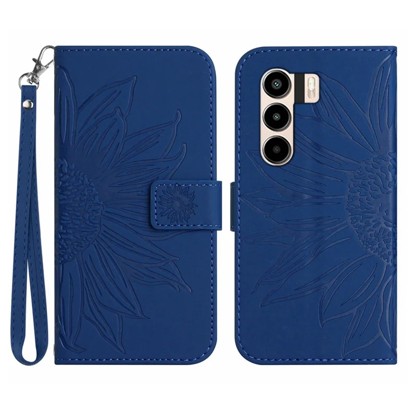 Étui pour itel Power 70 4G Motif Tournesol en Cuir avec Porte-Carte et Dragonne - Saphir