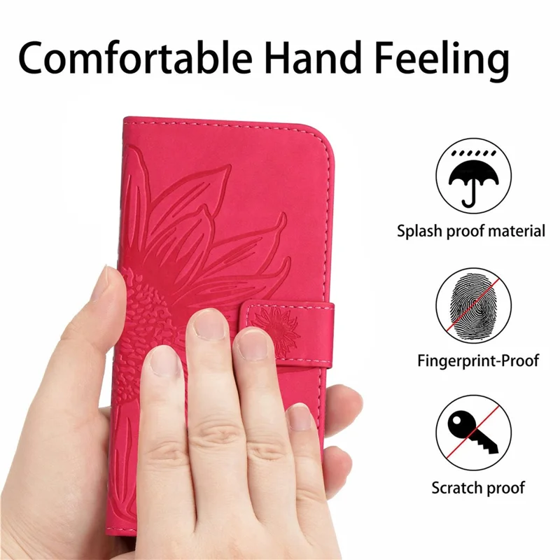 For itel Power 70 4G Case Sunflower Imprint Leather Wallet Phone Cover with Wrist Strap - Rose