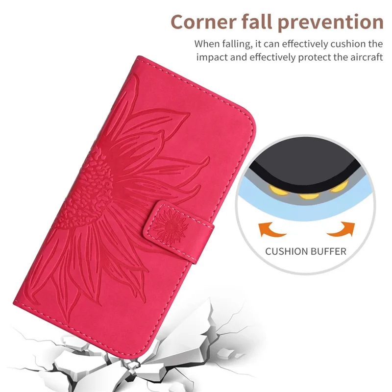 For itel Power 70 4G Case Sunflower Imprint Leather Wallet Phone Cover with Wrist Strap - Rose