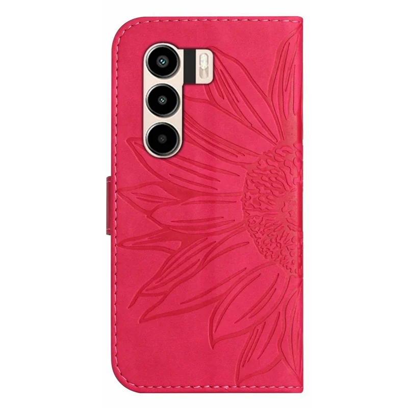 For itel Power 70 4G Case Sunflower Imprint Leather Wallet Phone Cover with Wrist Strap - Rose