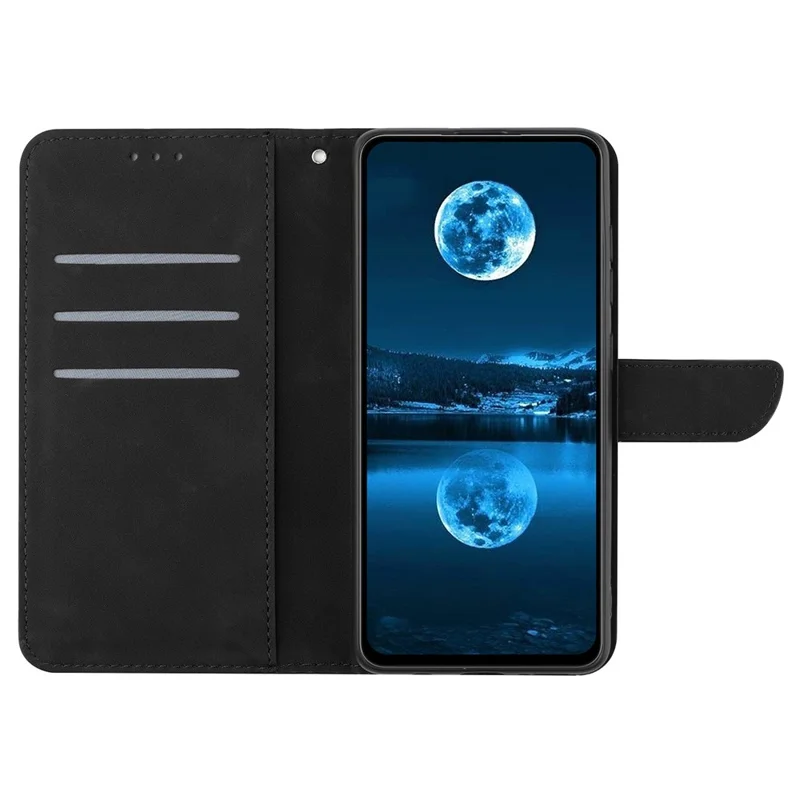 For itel Power 70 4G Case Skin Touch Lines Imprinted PU Leather Flip Phone Cover - Black