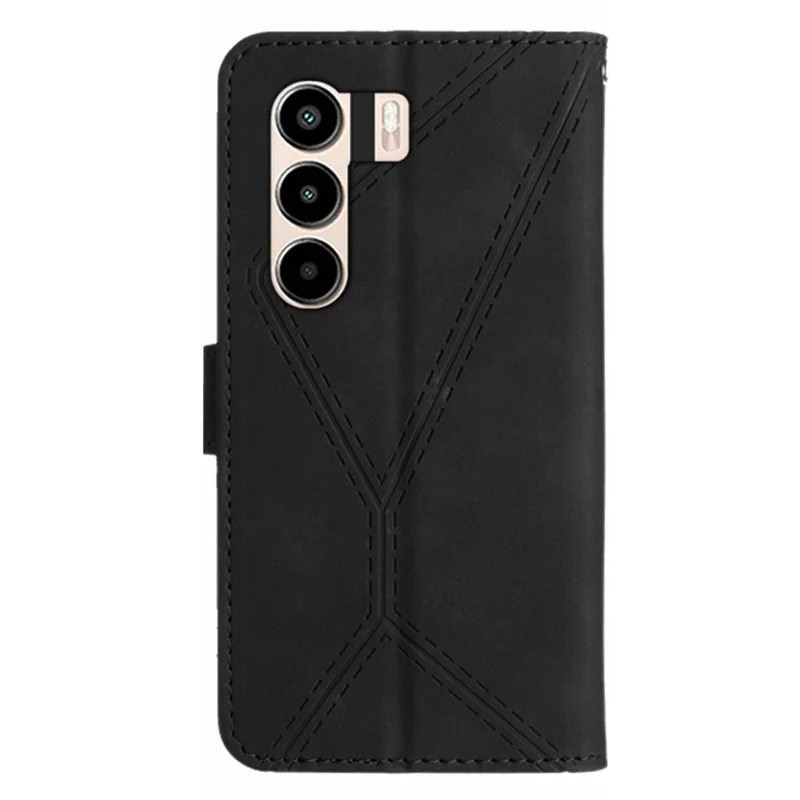 For itel Power 70 4G Case Skin Touch Lines Imprinted PU Leather Flip Phone Cover - Black