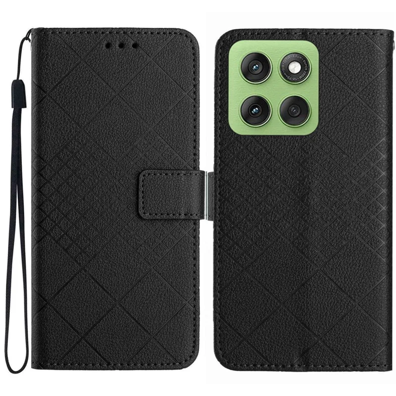 For Motorola Edge 60 5G / 60 Fusion 5G Case Wallet Imprint PU Leather Flip Folio Phone Cover - Black