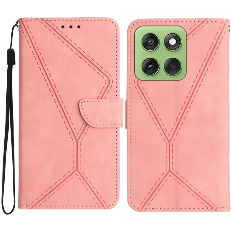 For Motorola Edge 60 5G / 60 Fusion 5G Case Skin Touch Lines Imprinted PU Leather Flip Phone Cover - Pink