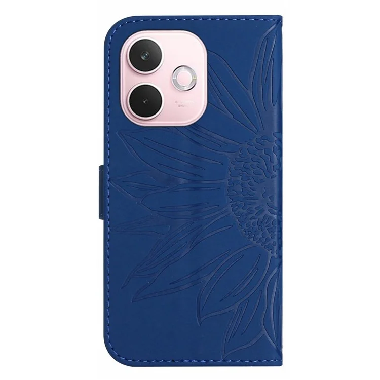 Чехол для Oppo A5 Pro 5G с отпечатком подсолнуха, кожаный кошелек с ремешком для руки - Сапфировый