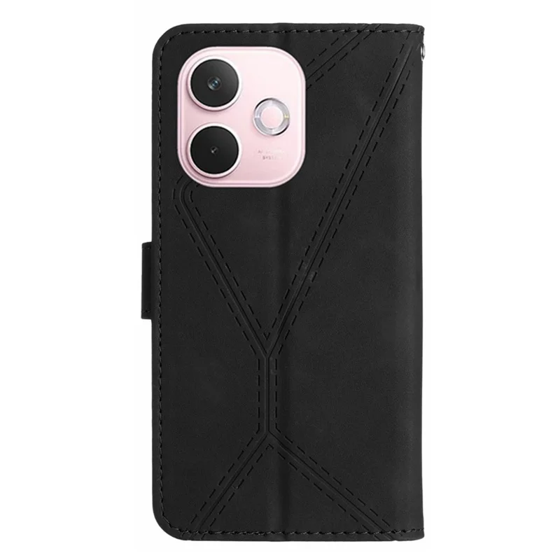 Folia na Oppo A5 Pro 4G (Global) / 5G (Global) / A5 Energy 5G (Chiny) Skórzana folia z nadrukiem linii, dotyk skóry, pokrowiec typu flip - Czarny