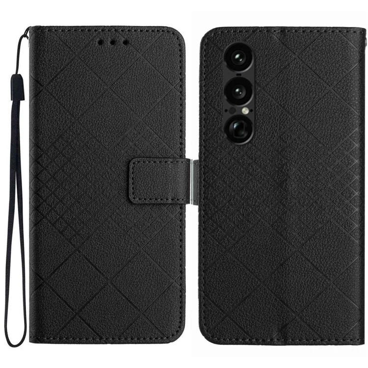 Capa de Carteira para Sony Xperia 1 VII em Couro PU com Estampa, Flip Folio - Preto