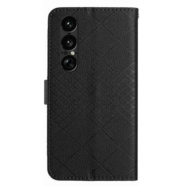 Capa de Carteira para Sony Xperia 1 VII em Couro PU com Estampa, Flip Folio - Preto